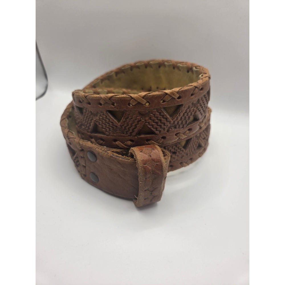 Unbranded Belt Blank Mens Small Brown Tooled Leather Woven Cutout Western Boho